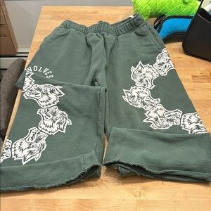 Darc Sport Green Wolves Print Wide Leg Pants